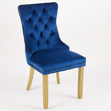 Aoolive 2Pcs Upholstered Accent Chairs with Lion Pull Ring, Velvet Dining Chairs with Nailhead Trim