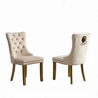 Aoolive 2 pc Upholstered Accent Chairs with Lion Pull Ring, Velvet Dining Chairs with Nailhead Trim
