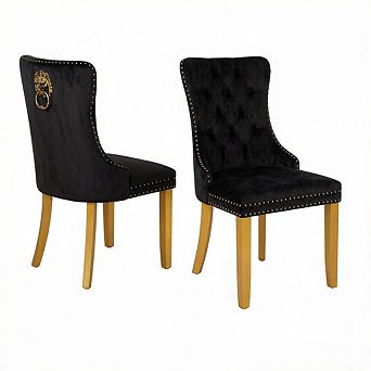 Aoolive 2 pc Upholstered Accent Chairs with Lion Pull Ring, Velvet Dining Chairs with Nailhead Trim