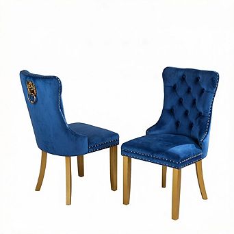 Aoolive 2 pc Upholstered Accent Chairs with Lion Pull Ring, Velvet Dining Chairs with Nailhead Trim