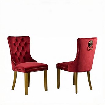 Aoolive 2 pc Upholstered Accent Chairs with Lion Pull Ring, Velvet Dining Chairs with Nailhead Trim