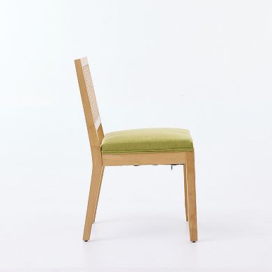 Aoolive 2-Piece Farmhouse Upholstered Dining Chairs, Rattan Backrest Armless Kitchen Chairs