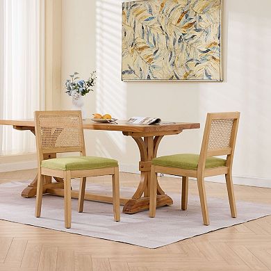Aoolive 2-Piece Farmhouse Upholstered Dining Chairs, Rattan Backrest Armless Kitchen Chairs