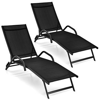 Costway 2 pc Patio Lounge Chairs Chaise Recliner 5-Position Back Adjust Armrest