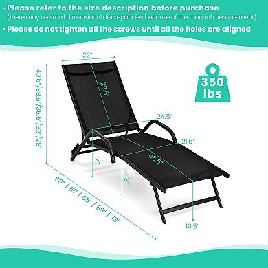 Costway 2PCS Patio Lounge Chairs Chaise Recliner 5-Position Back Adjust Armrest