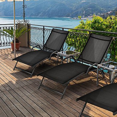 Costway 2PCS Patio Lounge Chairs Chaise Recliner 5-Position Back Adjust Armrest