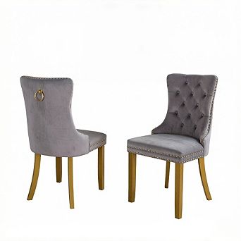 Aoolive Set of 2 Armless Chairs with Golden Pull Ring, Upholstered Dining Chairs with Nailhead Trim