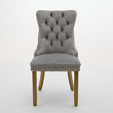 Aoolive Set of 2 Armless Chairs with Golden Pull Ring, Upholstered Dining Chairs with Nailhead Trim