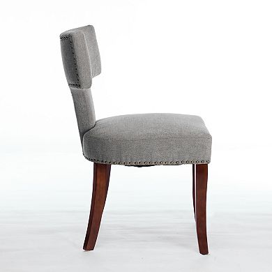 Aoolive Set of 2 Linen Dining Chairs with T-Shaped Backrest, Accent Chairs with Nailhead Trim