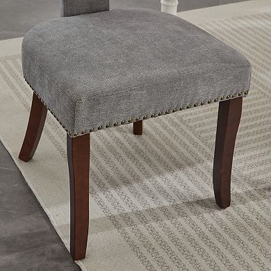 Aoolive Set of 2 Linen Dining Chairs with T-Shaped Backrest, Accent Chairs with Nailhead Trim