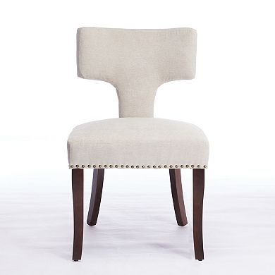 Aoolive Set of 2 Linen Dining Chairs with T-Shaped Backrest, Accent Chairs with Nailhead Trim