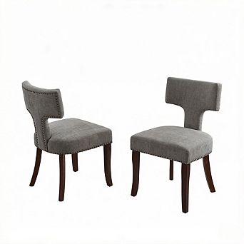 Aoolive Set of 2 Linen Dining Chairs with T-Shaped Backrest, Accent Chairs with Nailhead Trim