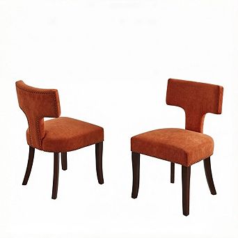 Aoolive Set of 2 Linen Dining Chairs with T-Shaped Backrest, Accent Chairs with Nailhead Trim
