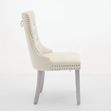 Aoolive 2-Pcs Velvet Dining Chairs with Button Tufted Backrest, Modern Upholstered Armless Chairs