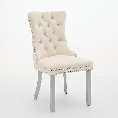 Aoolive 2-Pcs Velvet Dining Chairs with Button Tufted Backrest, Modern Upholstered Armless Chairs