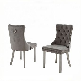 Aoolive 2 pc Velvet Dining Chairs with Button Tufted Backrest, Modern Upholstered Armless Chairs