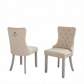 Aoolive 2 pc Velvet Dining Chairs with Button Tufted Backrest, Modern Upholstered Armless Chairs