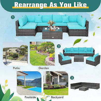 Costway 7PCS Patio Rattan Furniture Set Sectional Sofa Cushioned Garden