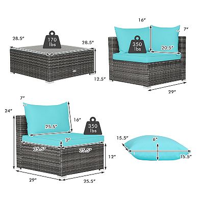 Costway 7PCS Patio Rattan Furniture Set Sectional Sofa Cushioned Garden