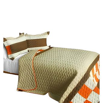 3 pc Cotton Wave Pattern Patchwork Quilt Set Reversible Bedspread with Pillow Shams