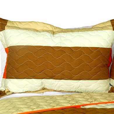 3 Piece Cotton Wave Pattern Patchwork Quilt Set Reversible Bedspread with Pillow Shams