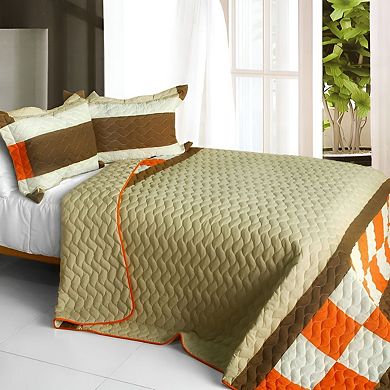 3 Piece Cotton Wave Pattern Patchwork Quilt Set Reversible Bedspread with Pillow Shams