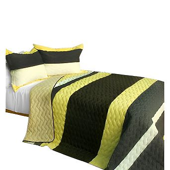 3 pc Reversible Wave Stripe Quilt Set Patchwork Cotton Bedspread Set with Pillow Shams