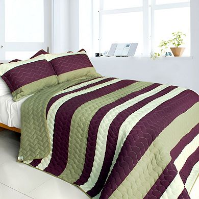 3 Piece Cotton Horizontal Stripe Wave Patchwork Quilt Set Reversible Bedspread with Pillow Shams