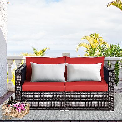Costway 4PCS Patio Rattan Corner Sofa Sectional Furniture Set W/ Cushion