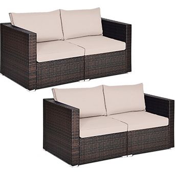 Costway 4 pc Patio Rattan Corner Sofa Sectional Furniture Set W/ Cushion