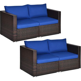 Costway 4 pc Patio Rattan Corner Sofa Sectional Furniture Set W/ Cushion