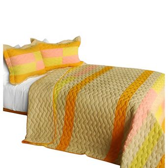 3 pc Wave Horizontal Stripe Patchwork Quilt Set Cotton Vermicelli Quilted Bedding Set