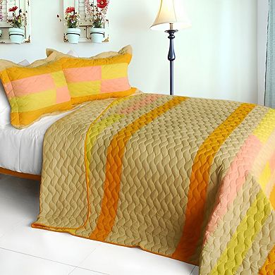 3pc Wave Horizontal Stripe Patchwork Quilt Set Cotton Vermicelli Quilted Bedding Set