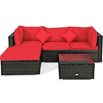 Costway 5 pc Outdoor Patio Rattan Furniture Set Sectional Conversation W/ Cushion