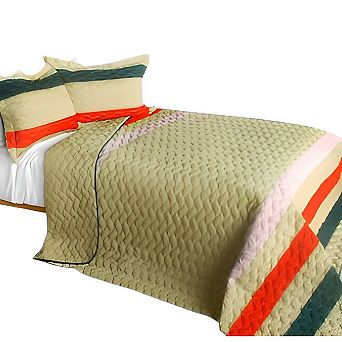3 pc Cotton Wave Design Patchwork Quilt Set Reversible Bedspread with Pillow Shams