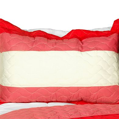 3 Piece Cotton Color-Block Patchwork Quilt Set Reversible Bedspread with Pillow Shams