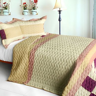 3Pc Reversible Wave Stripe Quilt Set Patchwork Cotton Bedspread Set with Pillow Shams