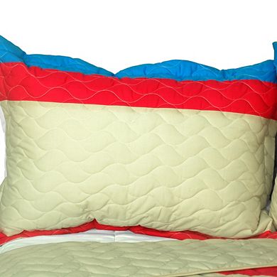 3 Piece Cotton Patchwork Quilt Set Reversible Geometric Coverlet with Pillow Shams