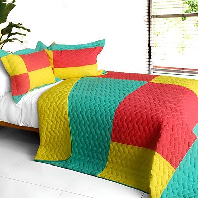 3 Piece Patchwork Quilt Set Cotton Bedding Color Block Reversible Bedspread Set with Shams