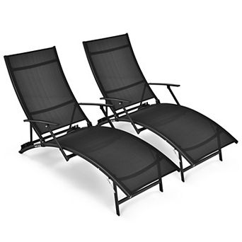 Costway 2 pc Patio Folding Lounge Chair Chaise Recliner Adjustable Stackable W/Armrest