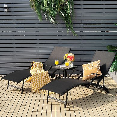Costway 2PCS Patio Folding Lounge Chair Chaise Recliner Adjustable Stackable W/Armrest