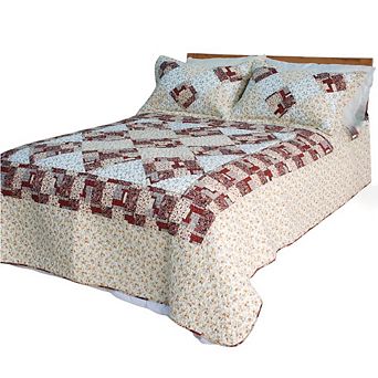 3 pc Fantasy Flowers Cotton Quilt Set Reversible Floral Patchwork Design Bedding with Pillow Sham