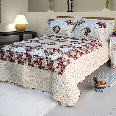 3 Piece Fantasy Flowers Cotton Quilt Set Reversible Floral Patchwork Design Bedding with Pillow Sham