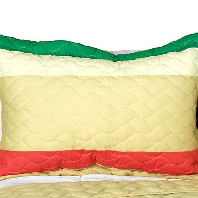 3 pc Reversible Cotton Quilt Set Horizontal Stripe Wave Design Bedspread Set with Shams