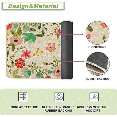 Floral Boho Non-Slip Rubber Backing Outdoor Indoor Doormat