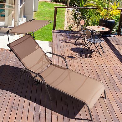 Costway Patio Heavy-Duty Chaise Lounge 5-Level Adjustable Outdoor Recliner Canopy Cup