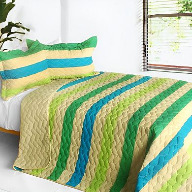 3 Piece Stripe Pattern Patchwork Quilt Set Cotton Vermicelli Quilted Bedspread Bedding Set