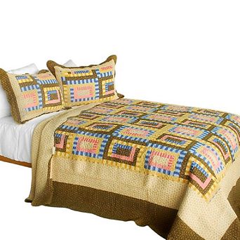 Full Queen Cotton Quilt Set 3 pc Reversible Printed Bed Cover Set