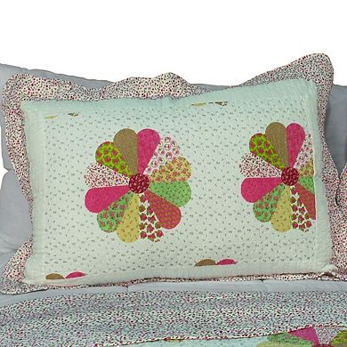 3Pc Floral Round Pattern Cotton Quilt Bedding Vermicelli Stitch Texture with Matching Quilted Shams