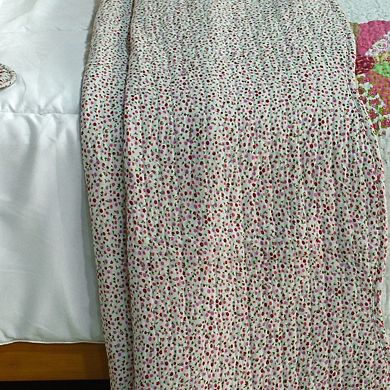 3Pc Floral Round Pattern Cotton Quilt Bedding Vermicelli Stitch Texture with Matching Quilted Shams